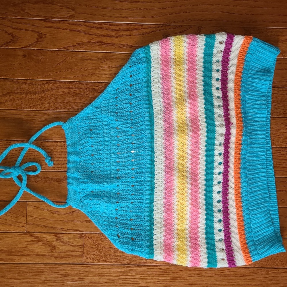 Blue Pink striped halter Polyester BoHo Festival SUmmer Fun and Sun Festival - Picture 8 of 9